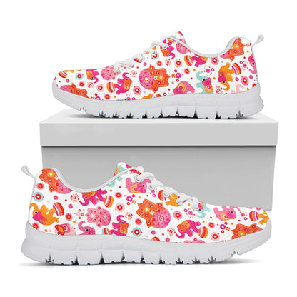 Girly Elephant And Hamsa Pattern Print White Sneakers