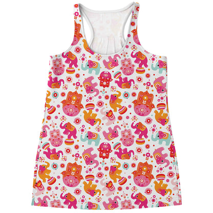 Girly Elephant And Hamsa Pattern Print Women's Racerback Tank Top