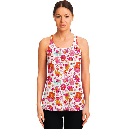 Girly Elephant And Hamsa Pattern Print Women's Racerback Tank Top