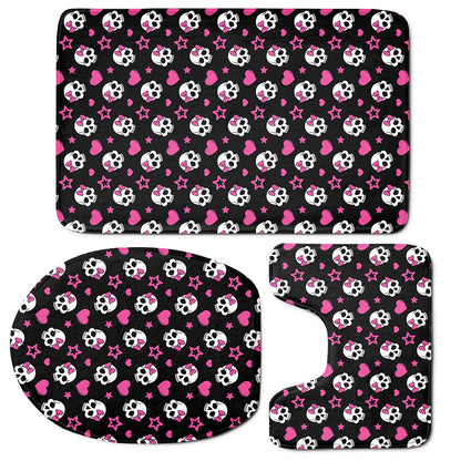 Girly Emo Skull Pattern Print 3 Piece Bath Mat Set