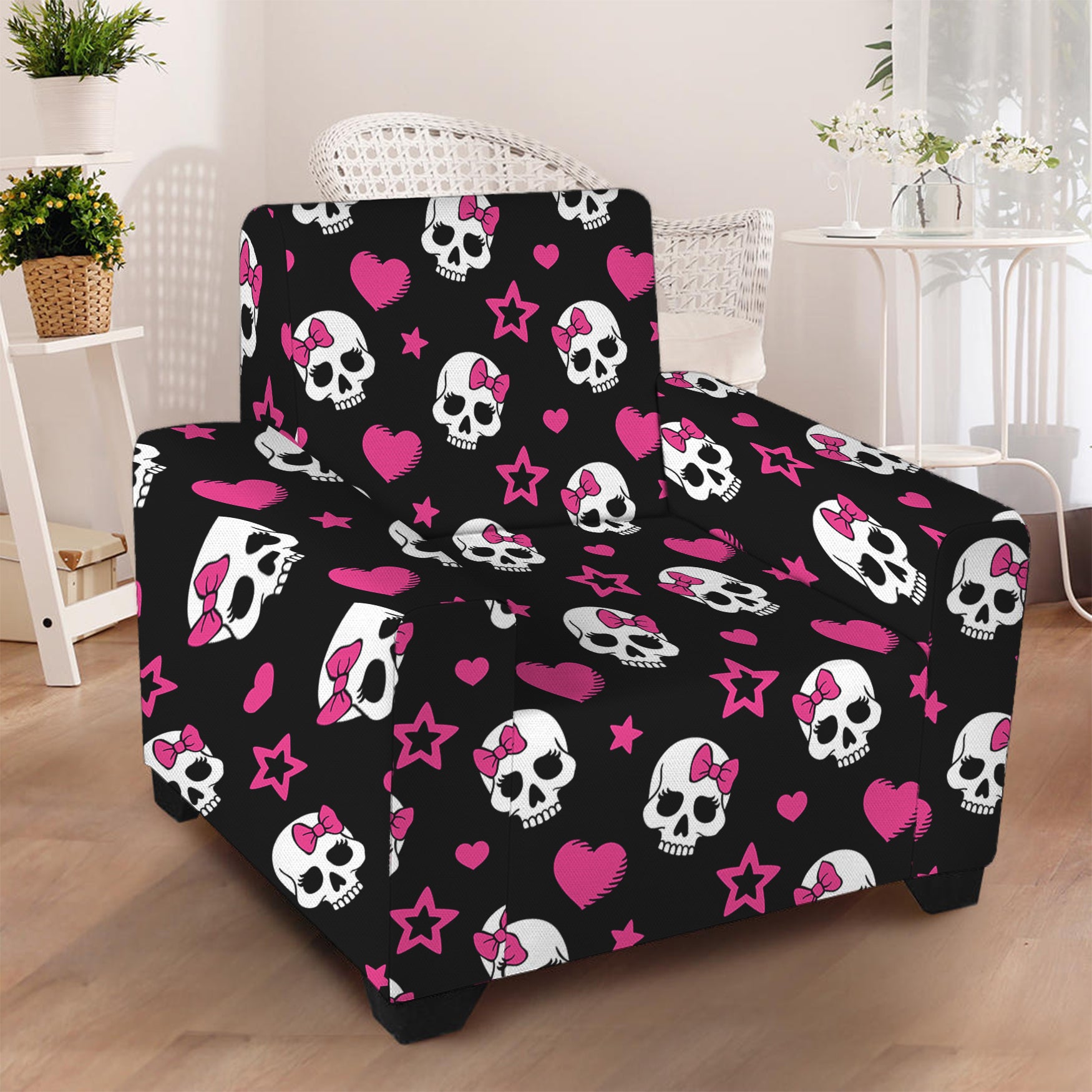 Girly Emo Skull Pattern Print Armchair Slipcover