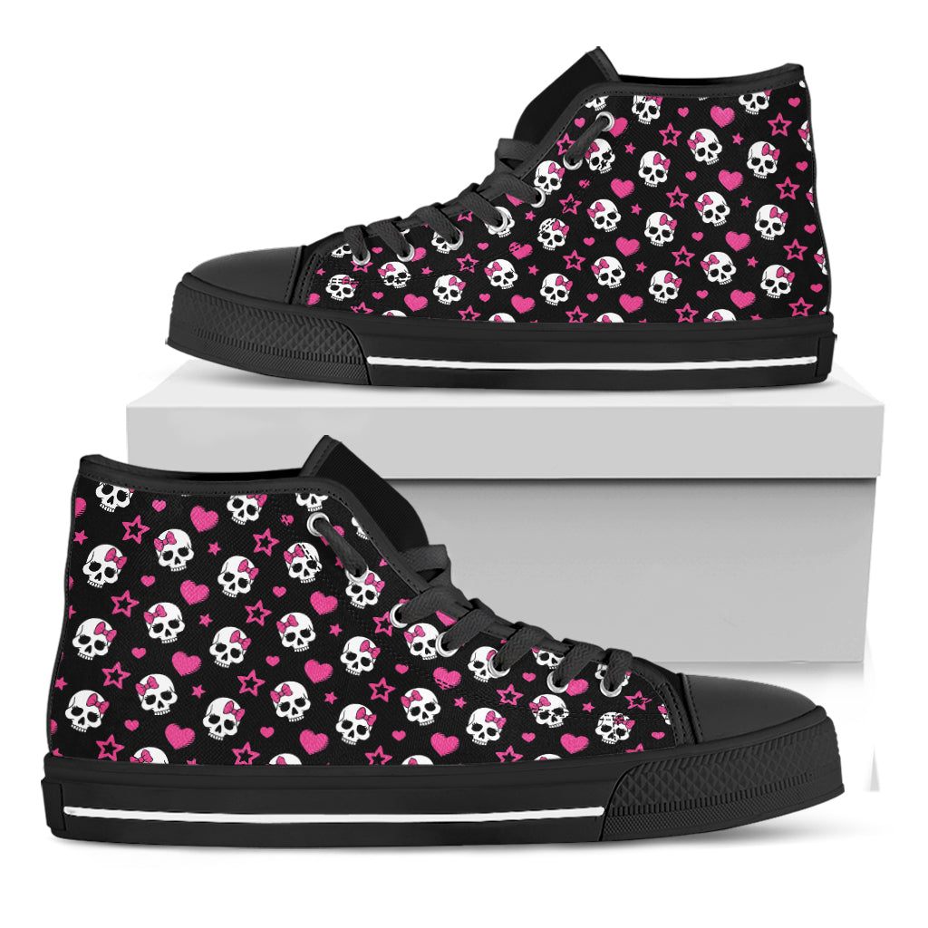 Girly Emo Skull Pattern Print Black High Top Shoes