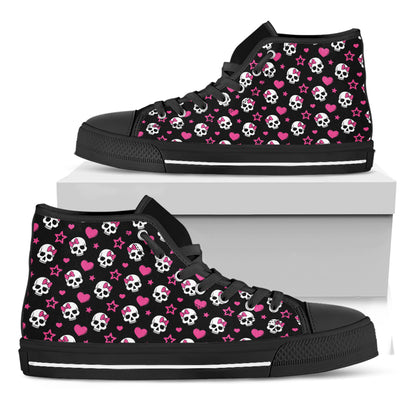 Girly Emo Skull Pattern Print Black High Top Shoes