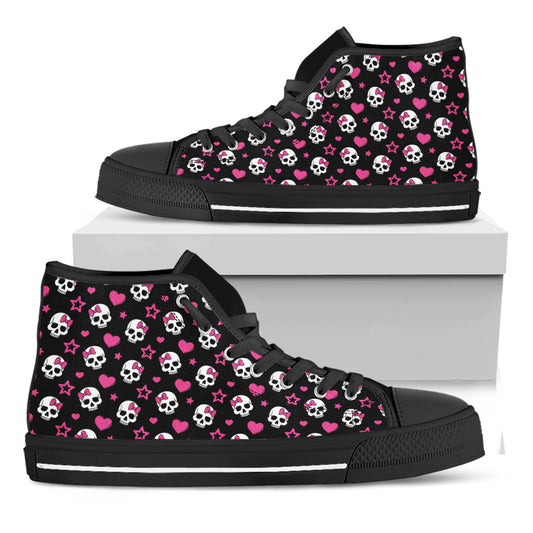 Girly Emo Skull Pattern Print Black High Top Shoes