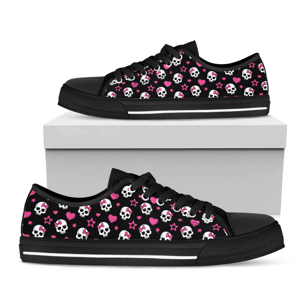 Girly Emo Skull Pattern Print Black Low Top Shoes