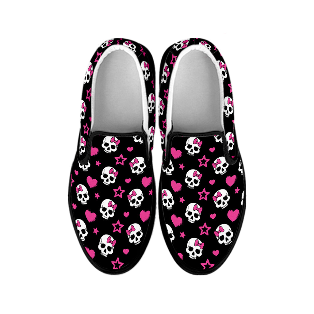 Girly Emo Skull Pattern Print Black Slip On Shoes