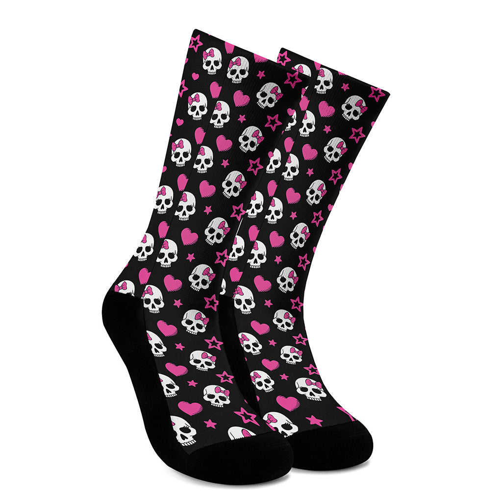 Girly Emo Skull Pattern Print Crew Socks