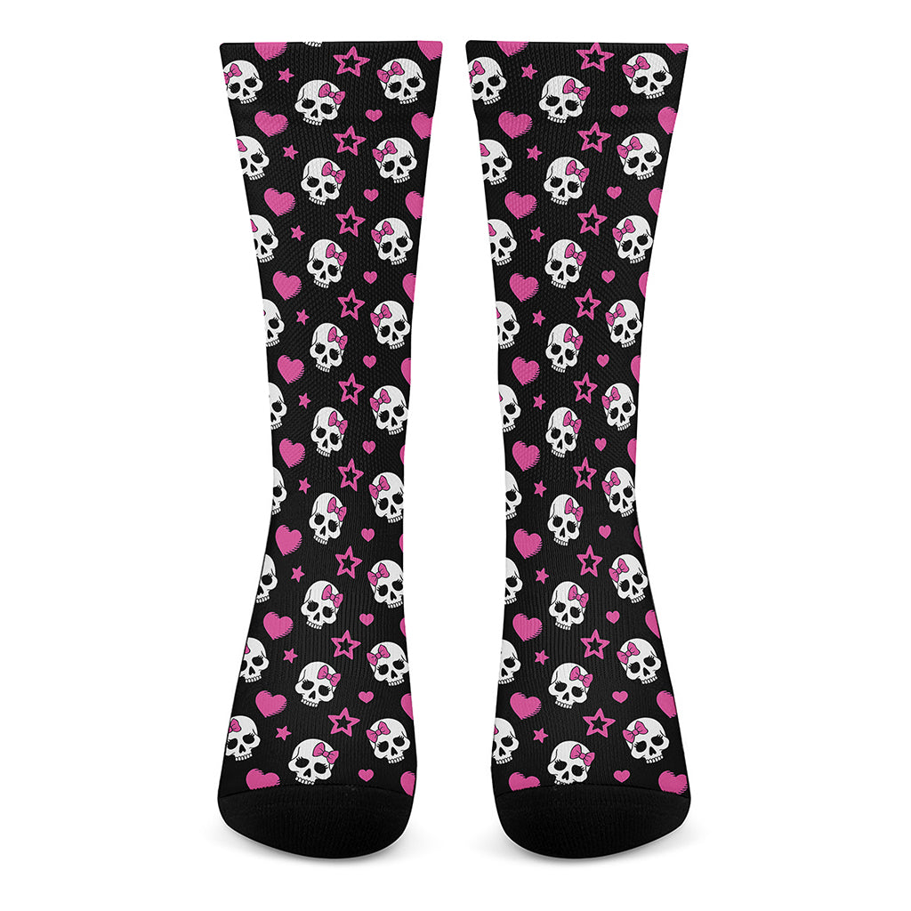 Girly Emo Skull Pattern Print Crew Socks