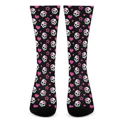Girly Emo Skull Pattern Print Crew Socks