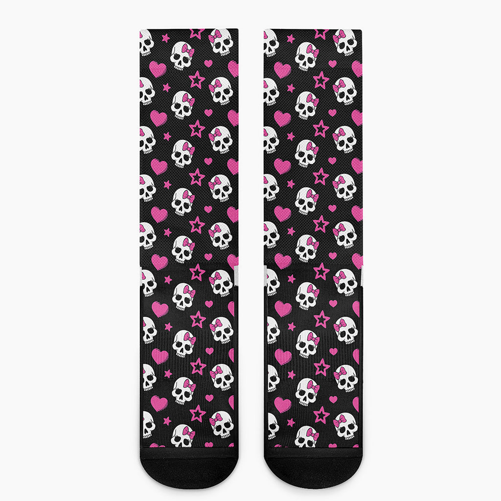 Girly Emo Skull Pattern Print Crew Socks
