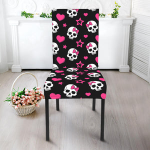 Girly Emo Skull Pattern Print Dining Chair Slipcover