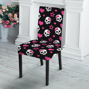 Girly Emo Skull Pattern Print Dining Chair Slipcover