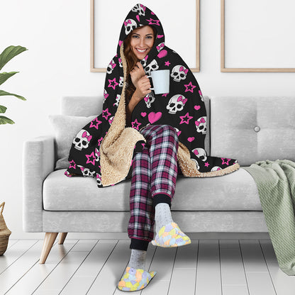Girly Emo Skull Pattern Print Hooded Blanket