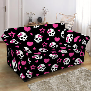 Girly Emo Skull Pattern Print Loveseat Slipcover