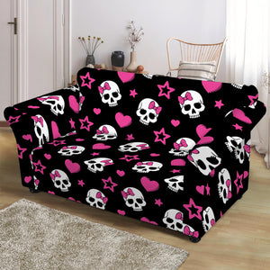 Girly Emo Skull Pattern Print Loveseat Slipcover