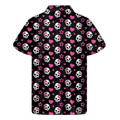 Girly Emo Skull Pattern Print Men's Short Sleeve Shirt
