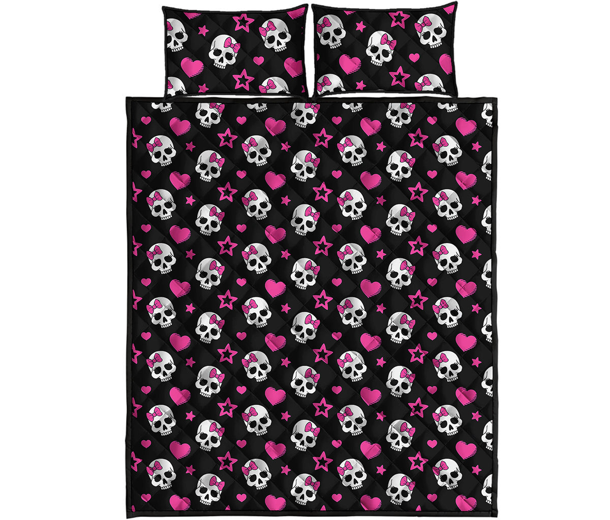 Girly Emo Skull Pattern Print Quilt Bed Set