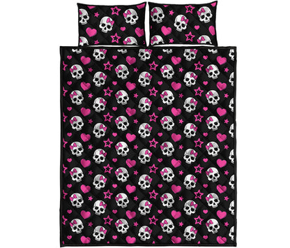 Girly Emo Skull Pattern Print Quilt Bed Set