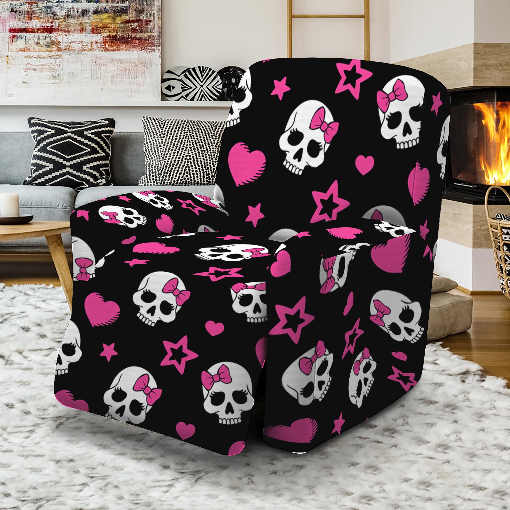 Girly Emo Skull Pattern Print Recliner Slipcover