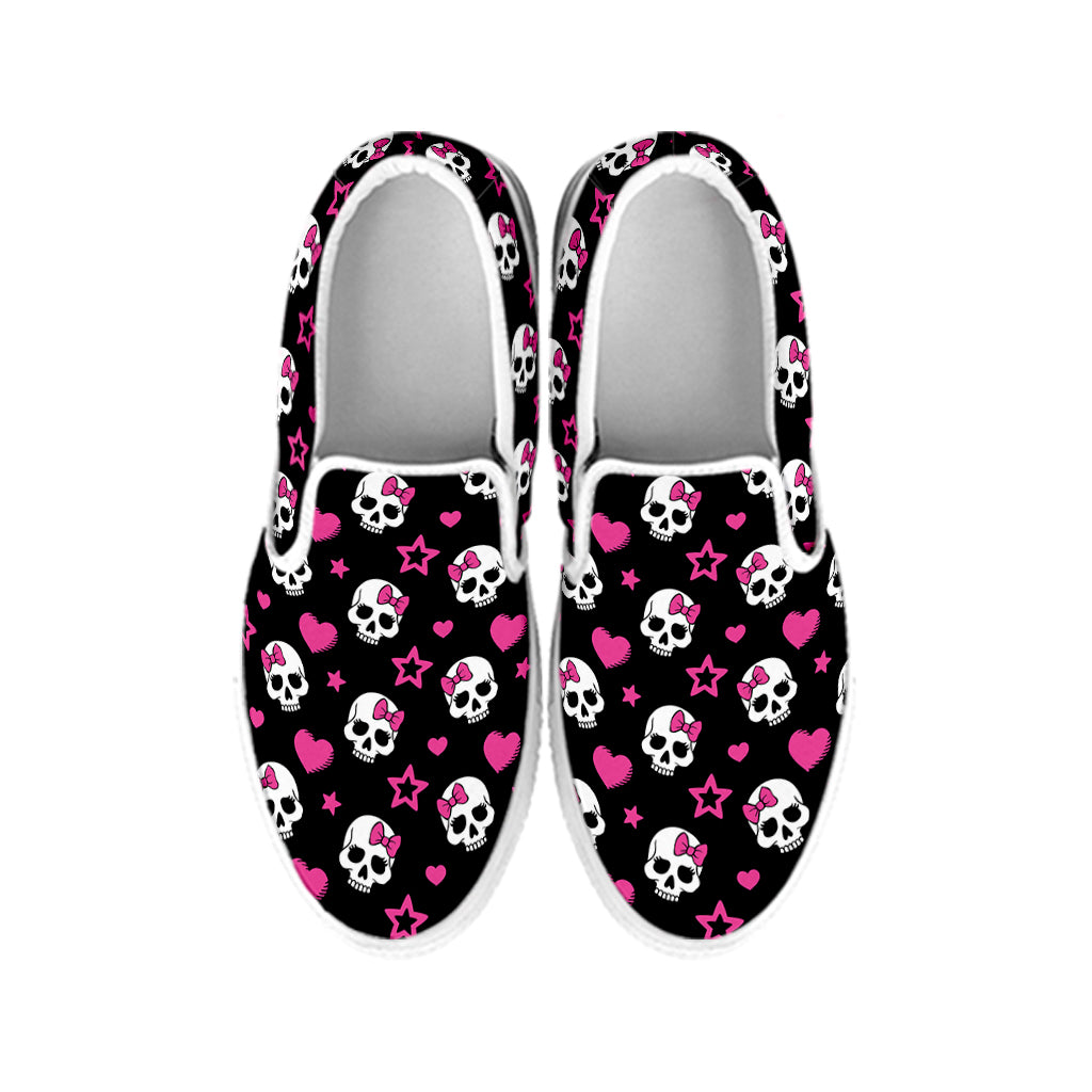 Girly Emo Skull Pattern Print White Slip On Shoes