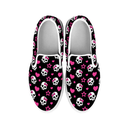 Girly Emo Skull Pattern Print White Slip On Shoes