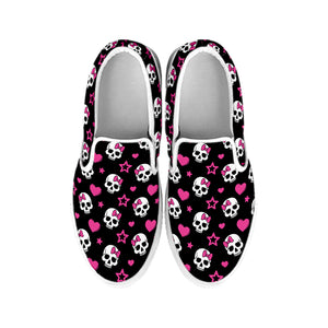 Girly Emo Skull Pattern Print White Slip On Shoes