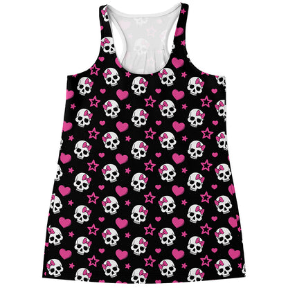 Girly Emo Skull Pattern Print Women's Racerback Tank Top