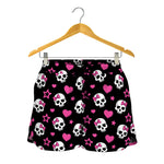 Girly Emo Skull Pattern Print Women's Shorts