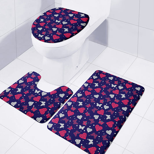 Girly Heart And Butterfly Pattern Print 3 Piece Bath Mat Set