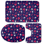 Girly Heart And Butterfly Pattern Print 3 Piece Bath Mat Set