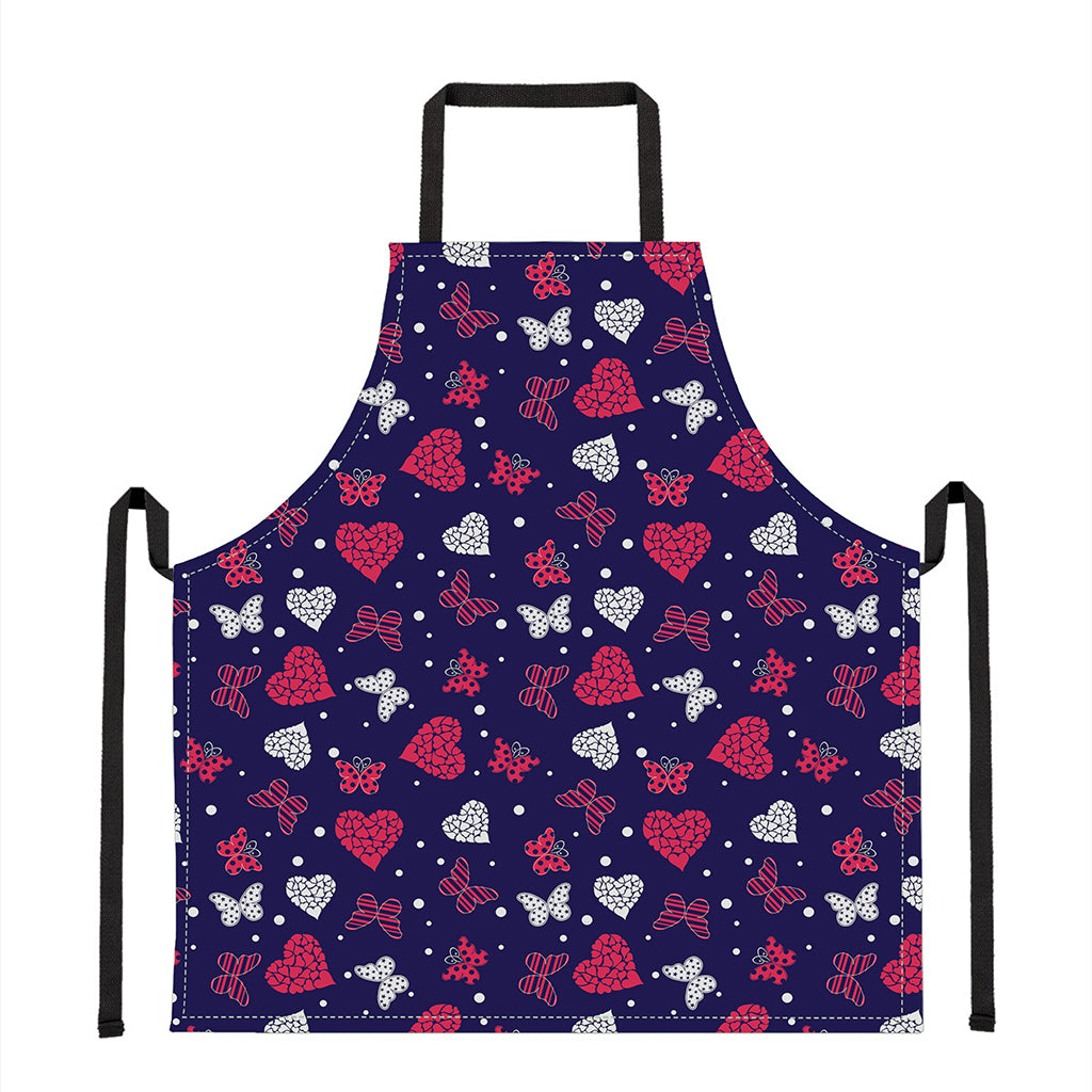 Girly Heart And Butterfly Pattern Print Apron
