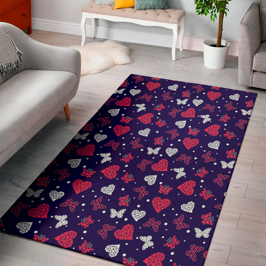 Girly Heart And Butterfly Pattern Print Area Rug