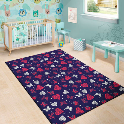 Girly Heart And Butterfly Pattern Print Area Rug