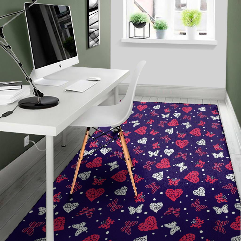 Girly Heart And Butterfly Pattern Print Area Rug