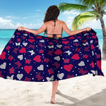 Girly Heart And Butterfly Pattern Print Beach Sarong Wrap