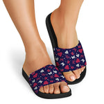 Girly Heart And Butterfly Pattern Print Black Slide Sandals