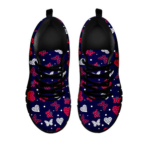 Girly Heart And Butterfly Pattern Print Black Sneakers