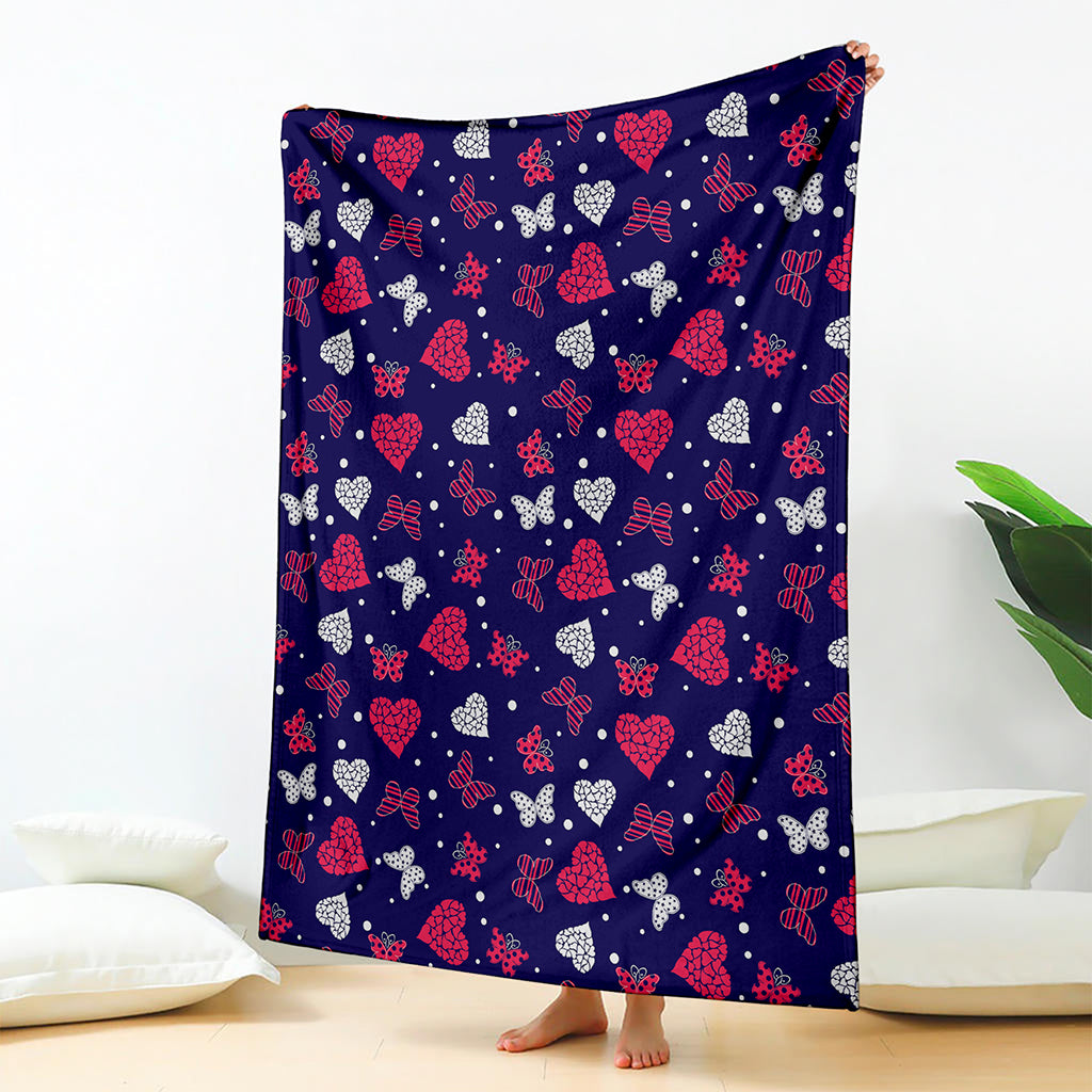 Girly Heart And Butterfly Pattern Print Blanket