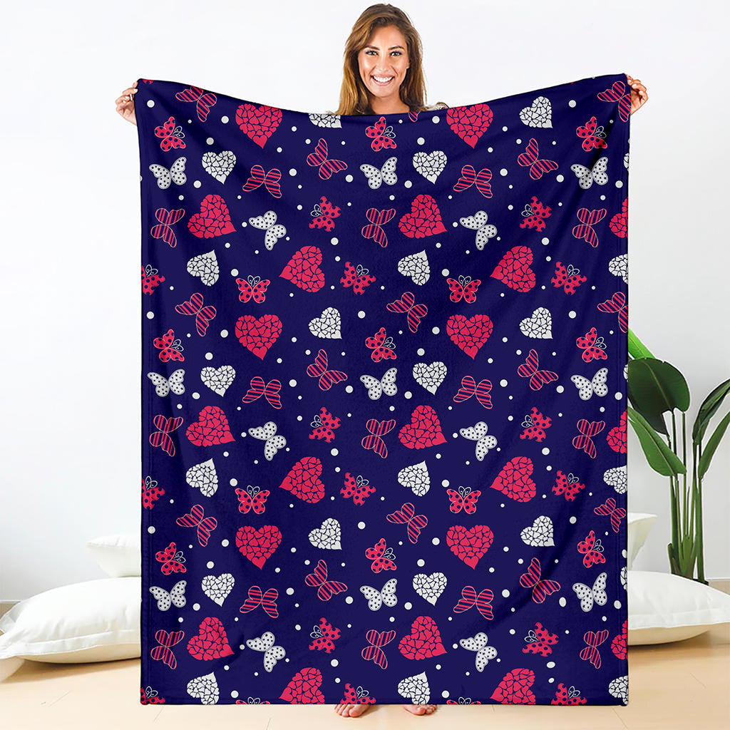 Girly Heart And Butterfly Pattern Print Blanket