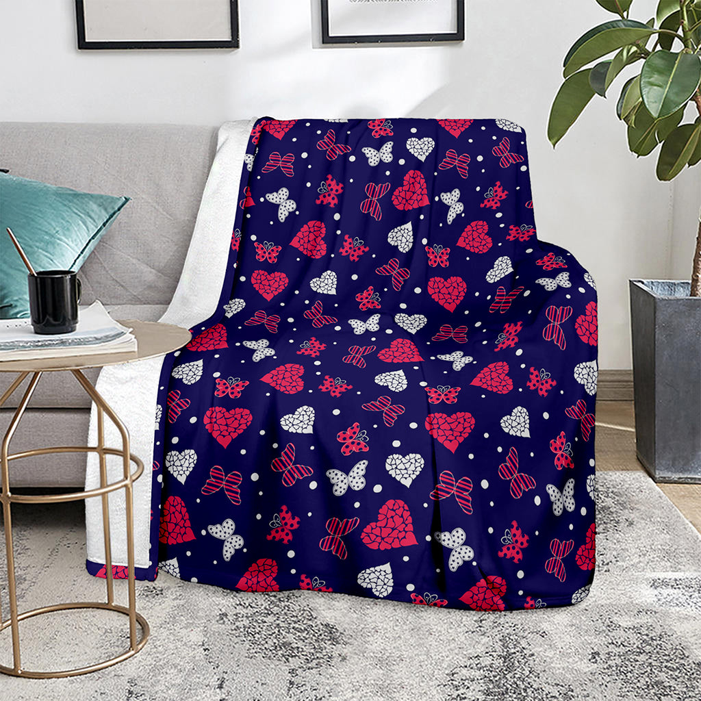 Girly Heart And Butterfly Pattern Print Blanket