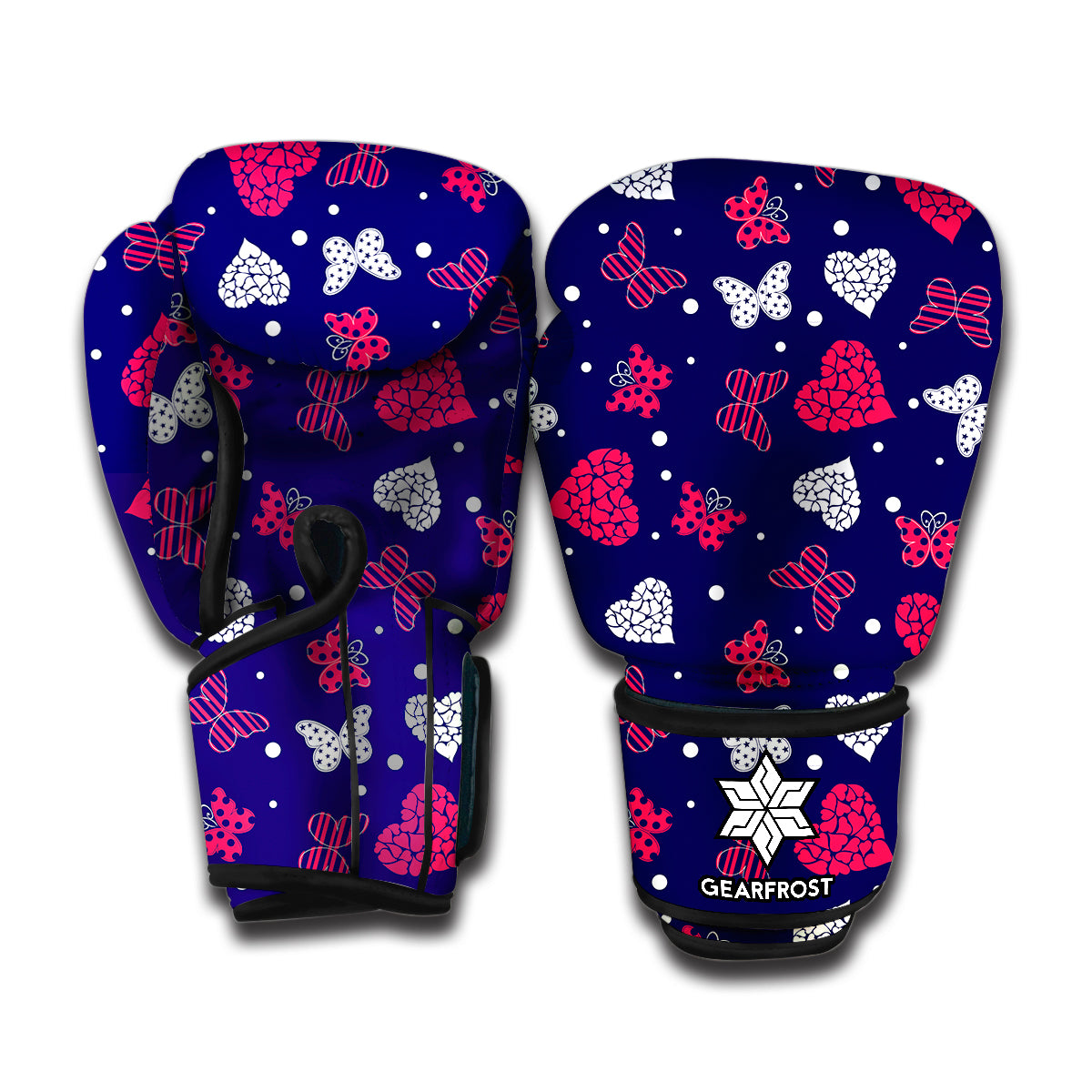 Girly Heart And Butterfly Pattern Print Boxing Gloves