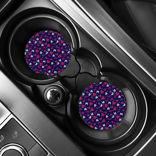 Girly Heart And Butterfly Pattern Print Car Coasters