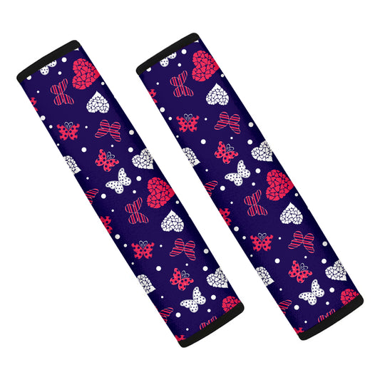 Girly Heart And Butterfly Pattern Print Car Seat Belt Covers