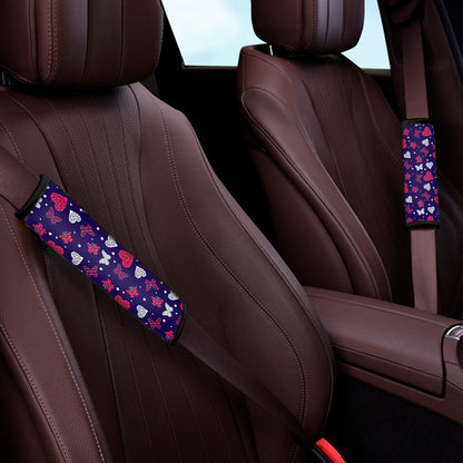 Girly Heart And Butterfly Pattern Print Car Seat Belt Covers