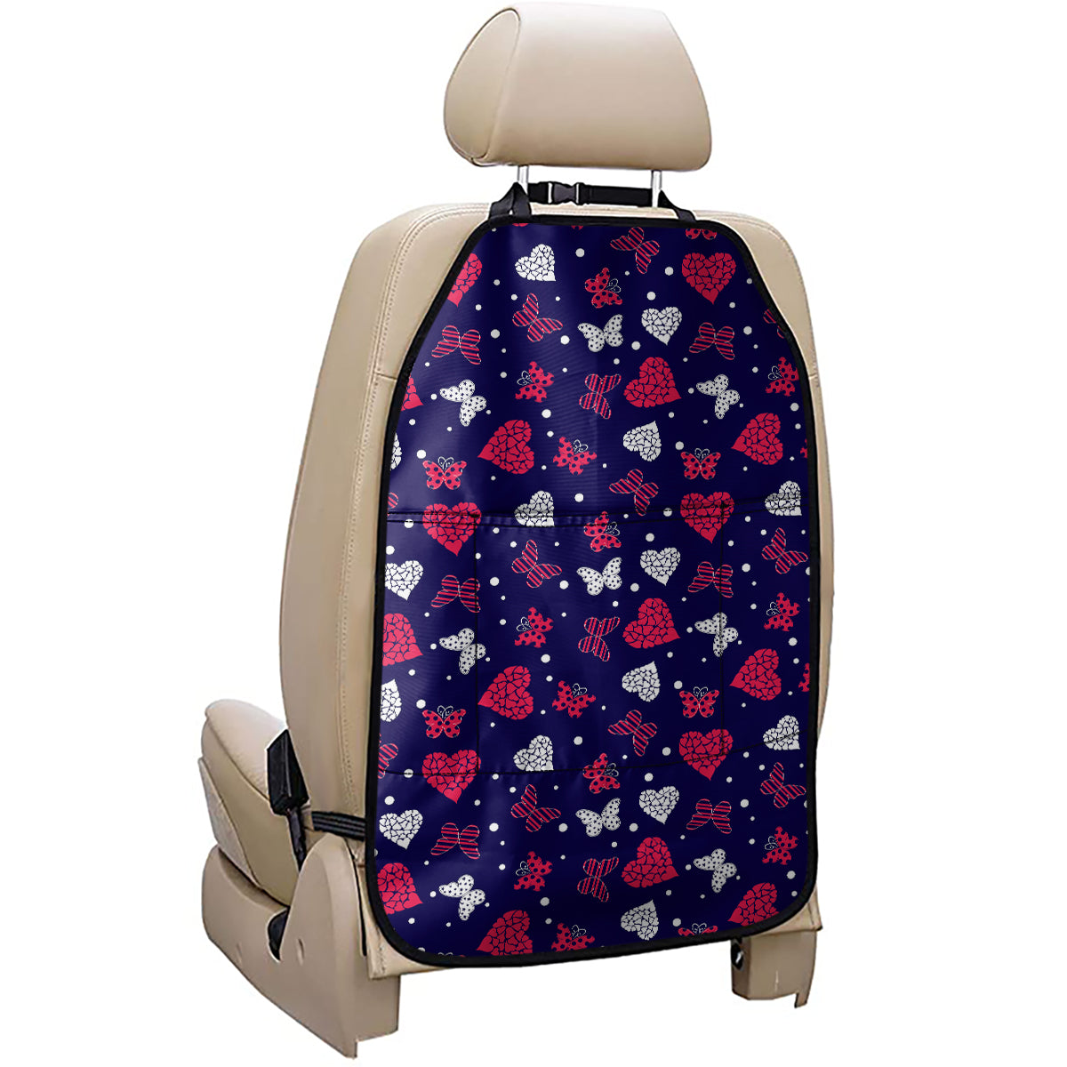 Girly Heart And Butterfly Pattern Print Car Seat Organizers