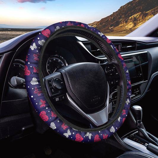 Girly Heart And Butterfly Pattern Print Car Steering Wheel Cover