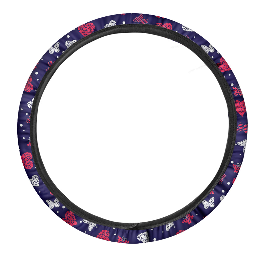 Girly Heart And Butterfly Pattern Print Car Steering Wheel Cover