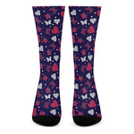 Girly Heart And Butterfly Pattern Print Crew Socks
