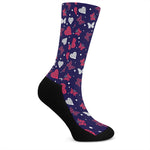 Girly Heart And Butterfly Pattern Print Crew Socks
