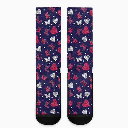 Girly Heart And Butterfly Pattern Print Crew Socks
